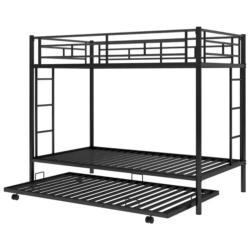 Whisen Metal Twin over Twin Bunk Bed with Trundle and 2 ladders