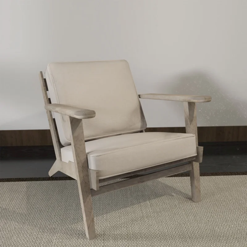 Amber Accent Chair, Handcrafted Slatted Mango Wood, Buffalo Leather Cushions, Angled Legs