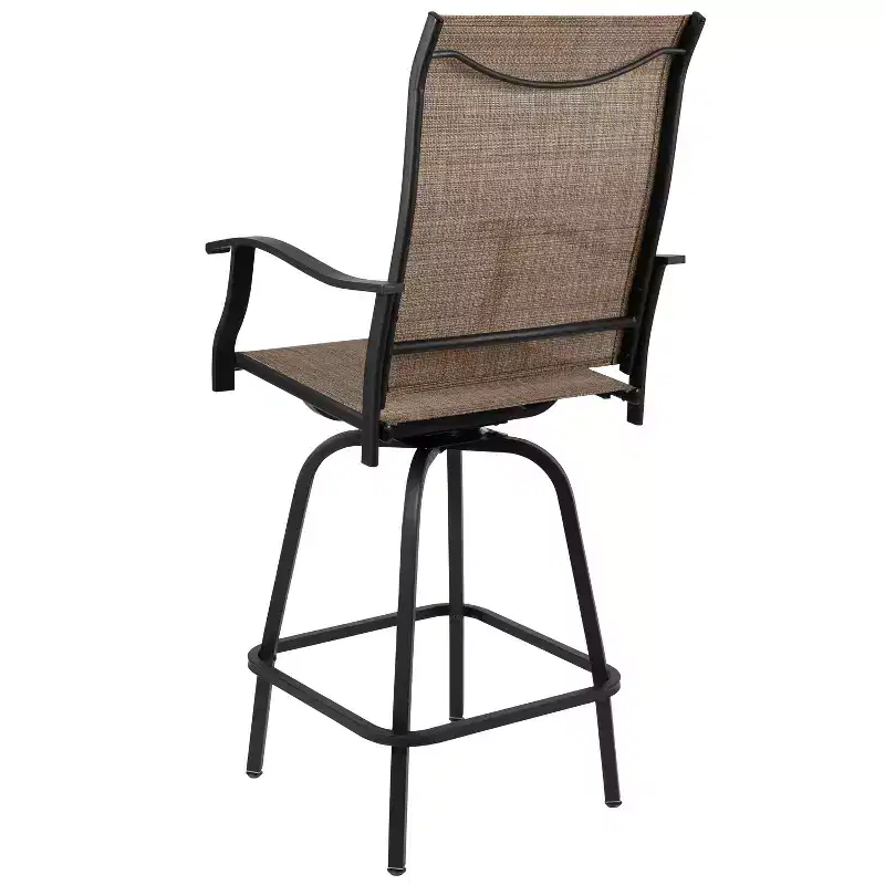 Merrick Lane Set of 2 Brett High Back Bar Height Swivel Patio Stools with Powder Coated Metal Frames and Textilene Upholstery