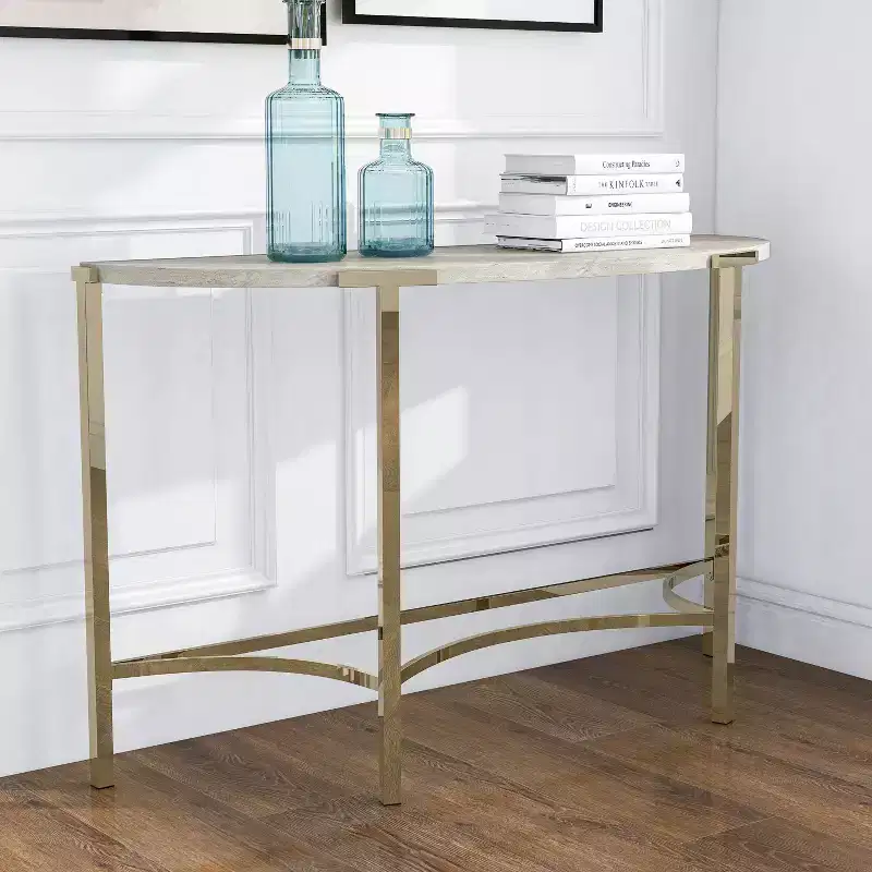 Grand Canal Modern Semi Circle Sofa Table Champagne - miBasics