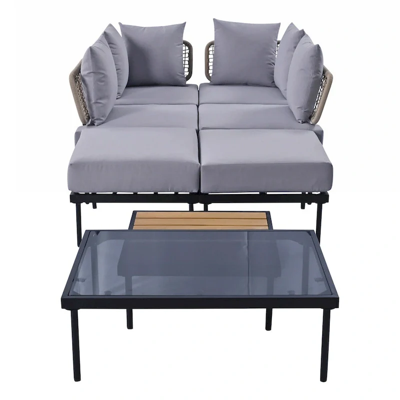 8-Piece Patio Sectional Sofa Set with Tempered Glass Coffee Table