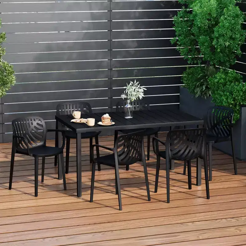 WestinTrends Playa 7-Piece Outdoor Metal Rectangle Patio Dining Table Set With Stackable Resin Patio Dining Chairs