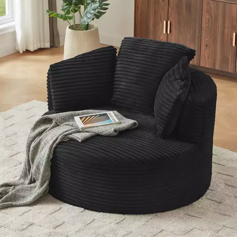 GDFStudio Lewiston Contemporary Corduroy Upholstered Round Chair with Cushioned Backrest