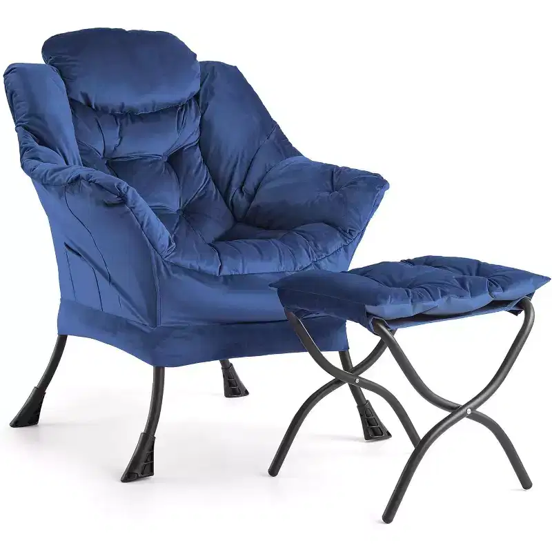COZONY Lazy Chair with Ottoman, Modern Lounge Accent Chair Footrest Reading Armchair Side Pocket for Living Room Bedroom Dorm Office