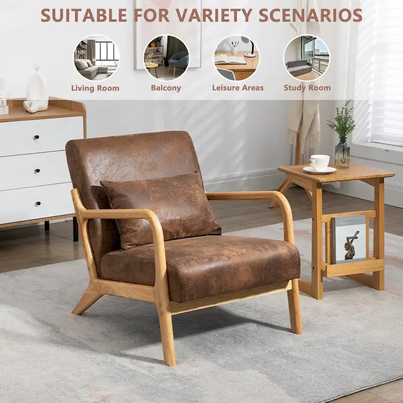 Mid-Century Velvet Upholstered Accent Chair Armchair w/Waist Cushion