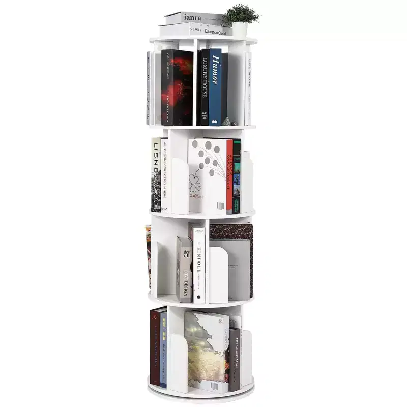 Wooden Rotating Bookshelf, 4Tier 360 Display Floor-Standing Bookcase, Multi-Functional Storage Organizer for Living Room, Bedroom