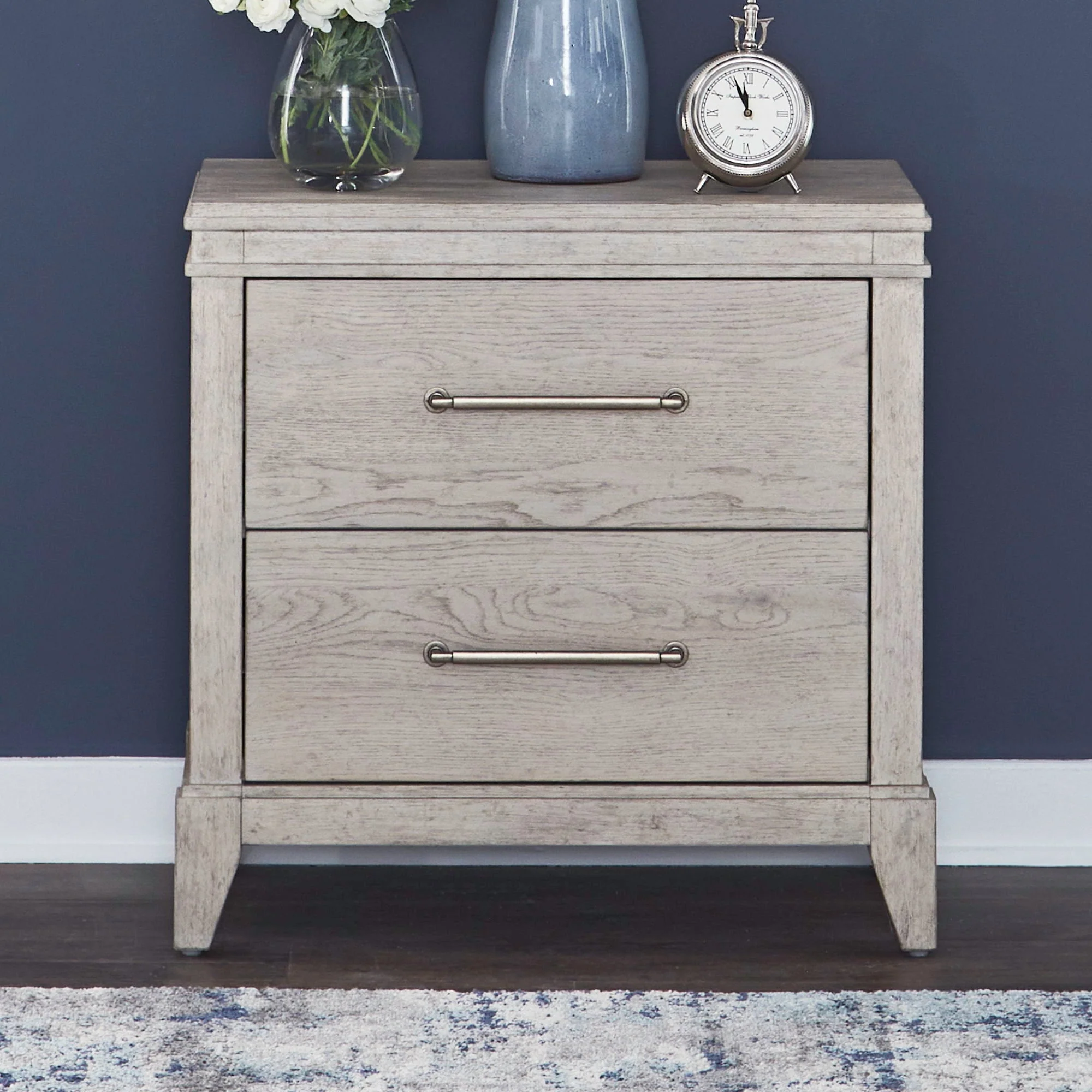 Nightstand With Charging Station - Sanctuary White — offers a transitional style showcasing a marriage of traditional and contemporary