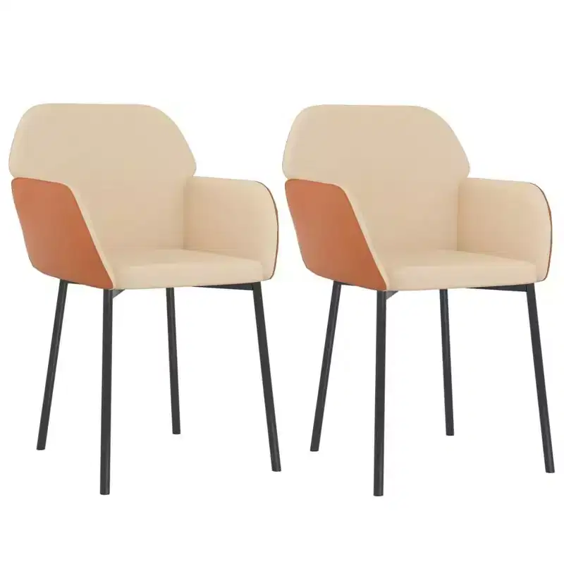 Dining Chair Set of 2, Cream & Brown, Upholstered with Arms