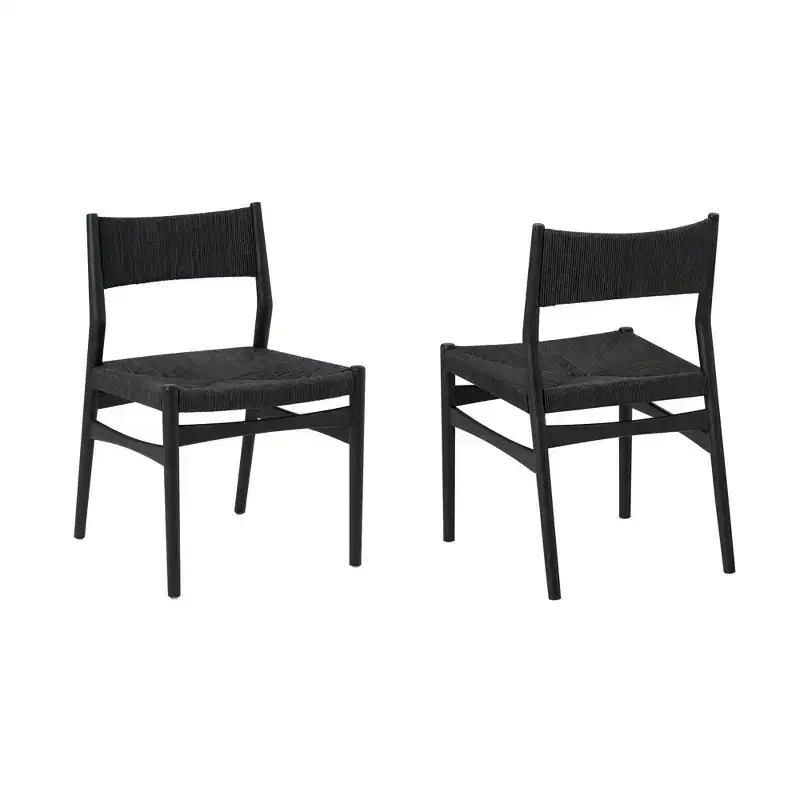 Armen Living Set of 2 Erie Woven Paper Cord and Wood Dining Chairs