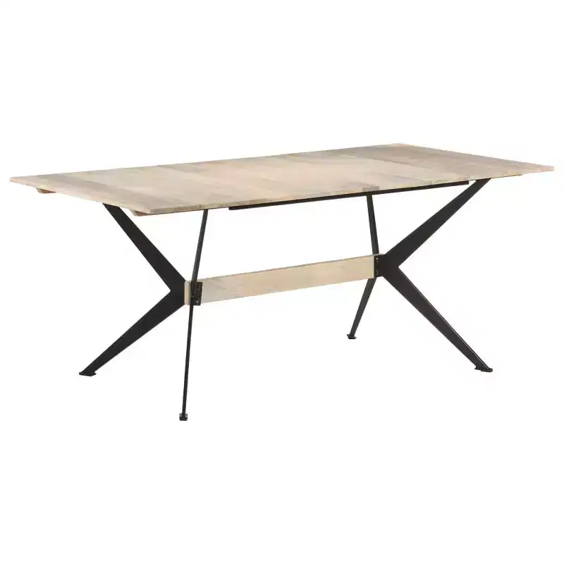 Dining Table Natural Solid Mango Wood, Powder-Coated Steel - White