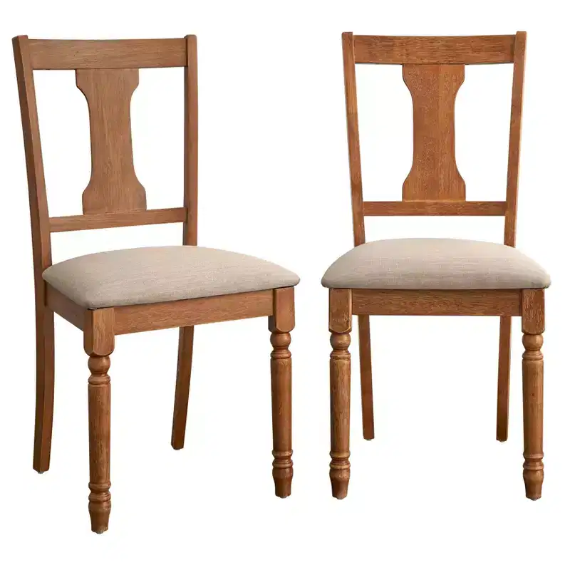 Buylateral Set of 2 Burntwood Dining Chairs with Padded Chair Seats