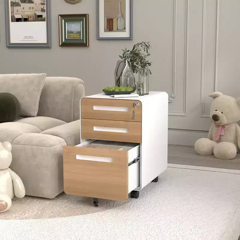 Steel 3-Drawer Mobile File Cabinet with Lock & Casters 22.83''H