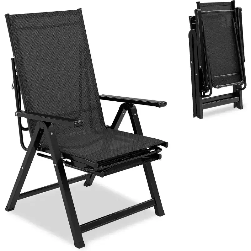 Outdoor Patio Folding Chair with Armrests & Footrest, Adjustable 10-Position Reclining Lounge Chair, Portable for Garden & Camping