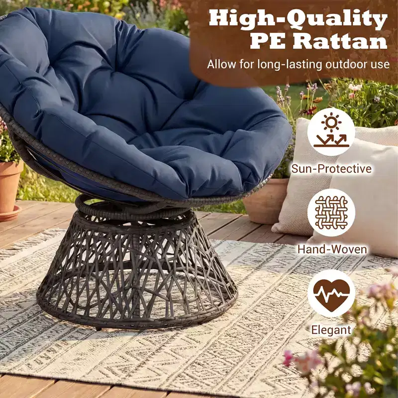 Gymax 360-DegreeSwivel Papasan Chair Round Wicker Lounge Chair w/Thick Cushion&Metal Frame