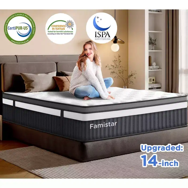 14 Queen Mattress in a Box,Gel Memory Foam&Pocket Coils,Medium Firm Hybrid Mattress,Back Support & Motion IsolationCooling Bed for Side Sleepers