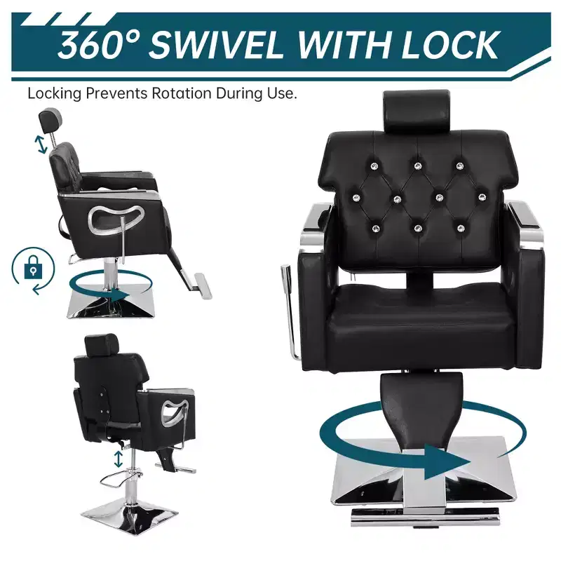 Reclining Barber & Salon Chair, Adjustable Height, 360° Swivel, PU Leather, 330LBS