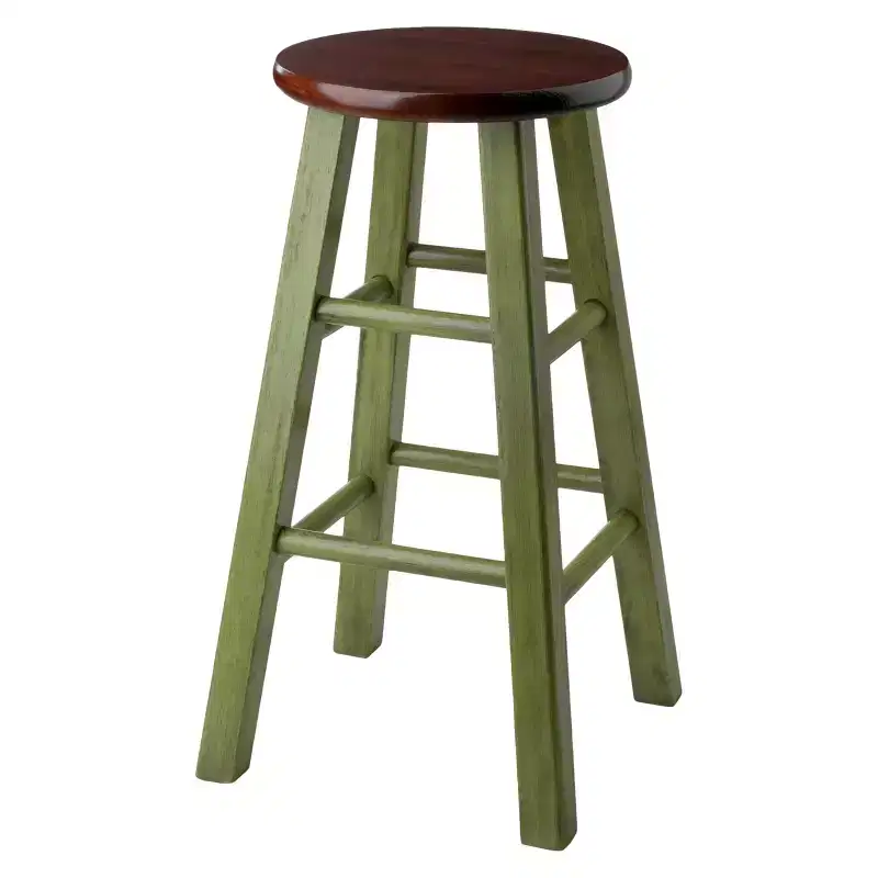 24"Ivy Counter Height Barstool - Green - : Round, Backless, Wood Frame, Spot Clean, Fixed Height