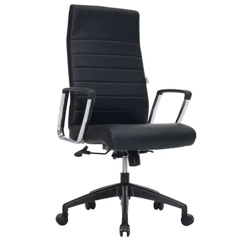 LeisureMod Hilton High-Back Ribbed Leather Office Chair - Heavy-Duty Steel Frame Swivel & Tilt - Modern Executive Desk Chair
