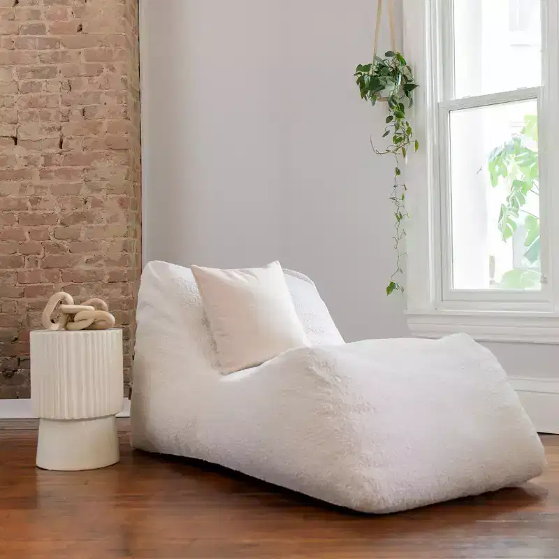 Foam Filled Lounger Bean Bag Chair, Vegan Leather or Boucle, All Ages