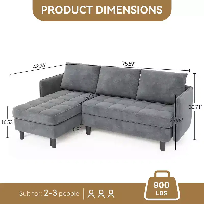 Coolmee Modern L-Shaped Convertible Sectional Sofa, Chenille Sofa Couch with Hidden Storage for Living Room, Apartment, Small Space