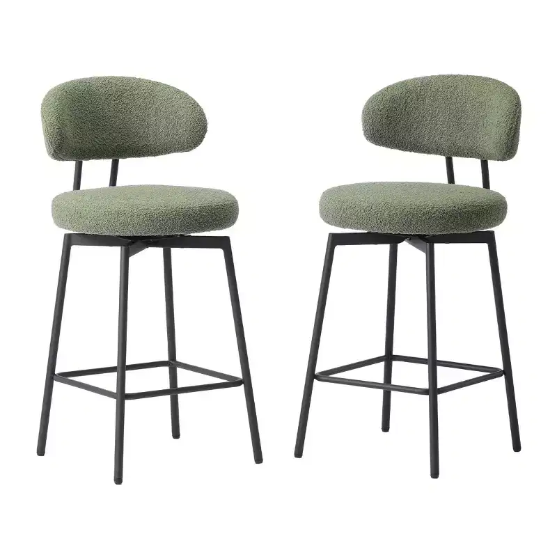 Modern Upholstered Faux Shearling Fabric Counter Height Bar Stools with Back (Set of 2