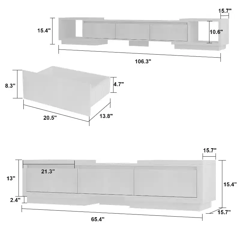 Famapy Extendable TV Console Table Modern TV Cabinet with Drawers