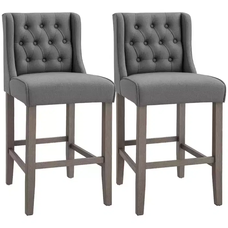 26.25 Counter Height Bar Stools, Tufted Wingback Armless Upholstered Dining Chair with Rubber Wood Legs, Set of 2