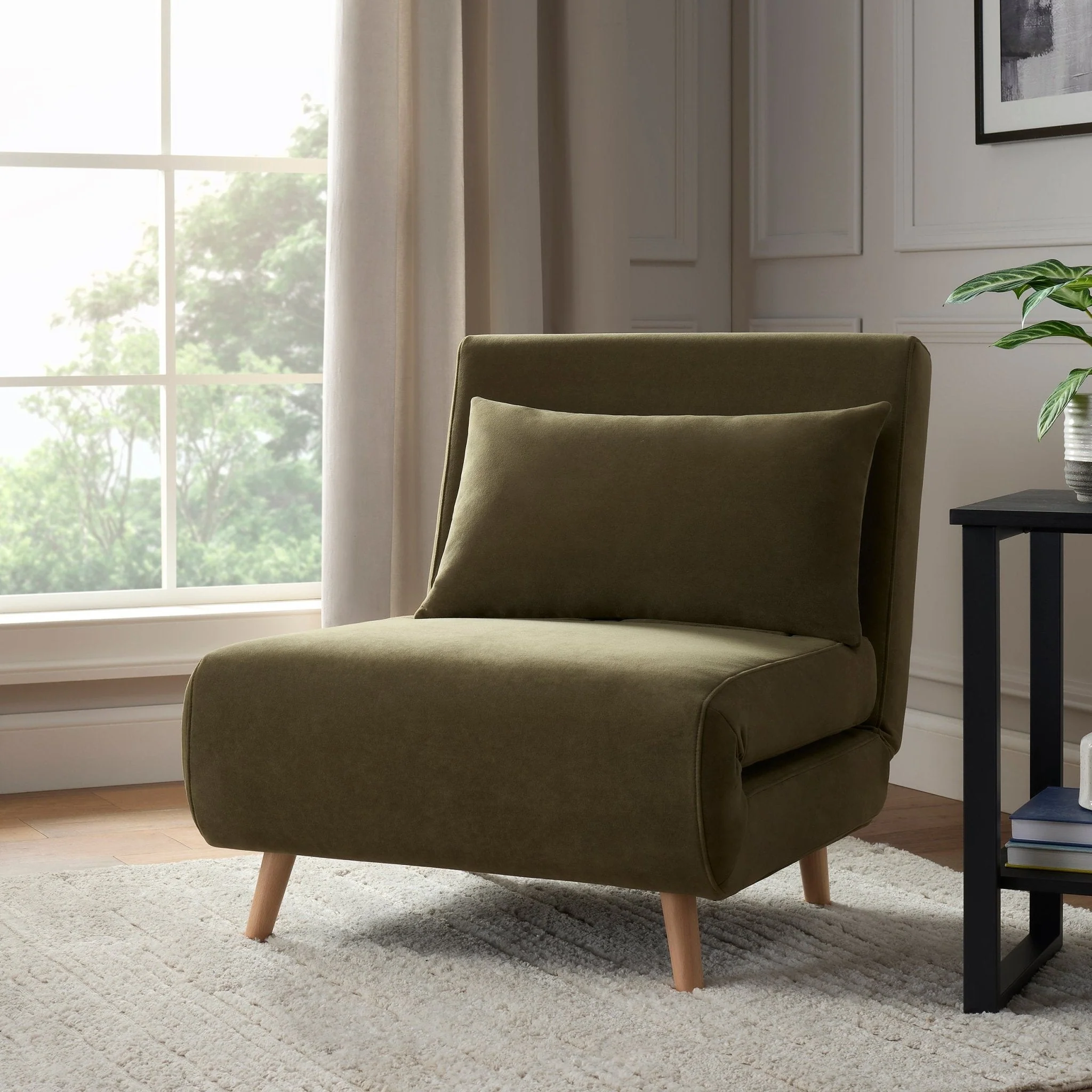 Single Sofa Bed - Olive Green
