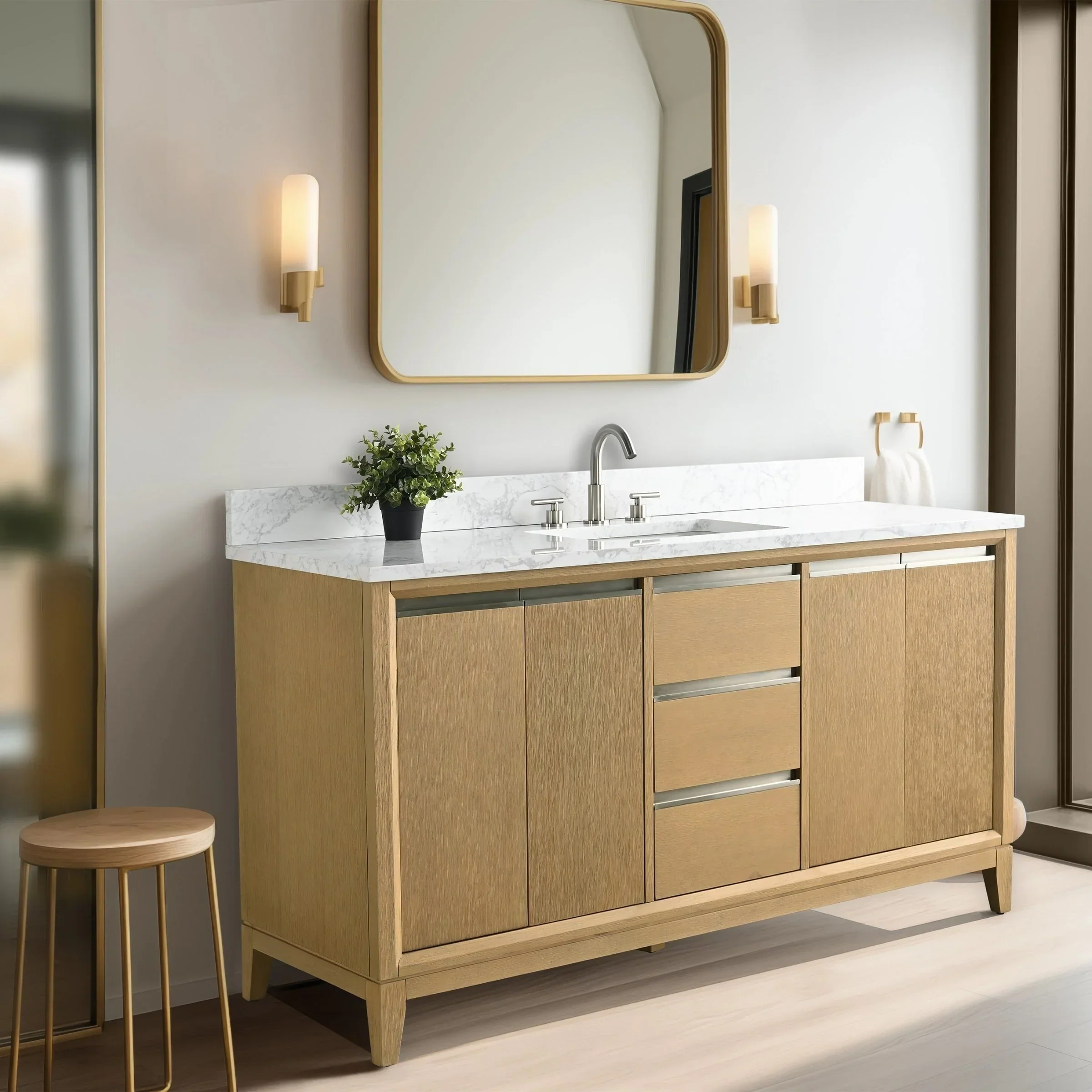 Vanity Art Bathroom Vanity with Ceramic Sink and Engineered Marble Top