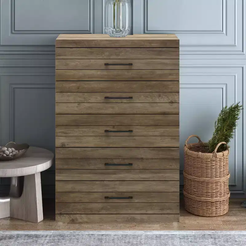 Galano Hamsper 5 Drawer Chest (Interlock) - Knotty Oak