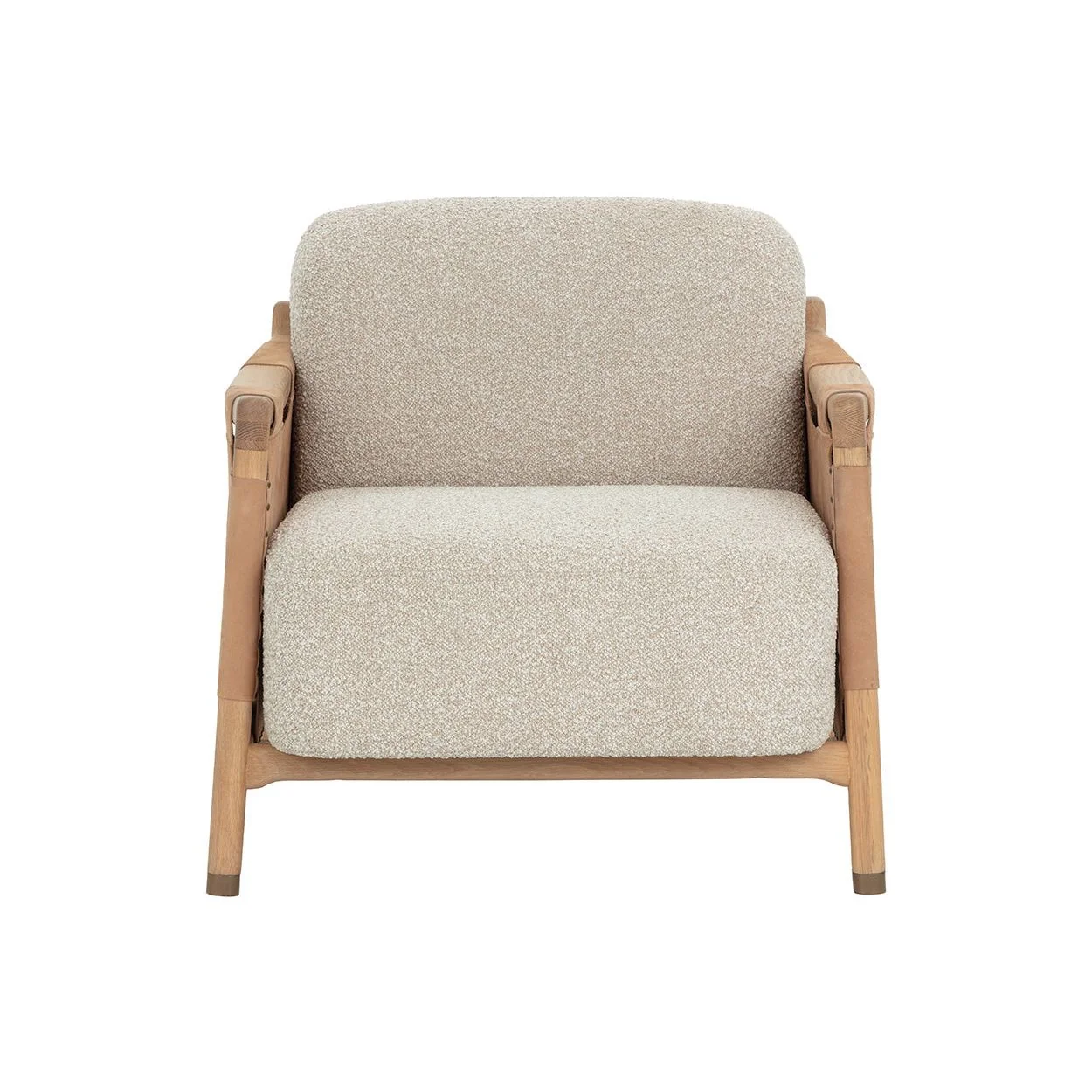 Artisan Solid Oak & Nubuck Leather Lounge Chair with Nailhead Detail & Gold Feet for Living Room