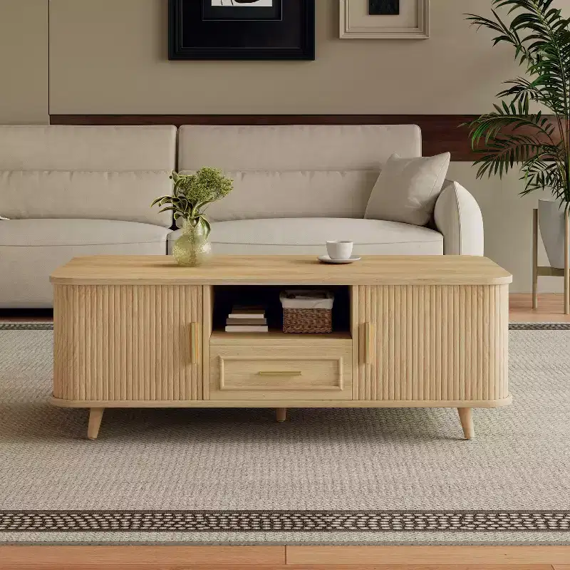 Multi-Storage Coffee Table with Sliding Doors and Drawer
