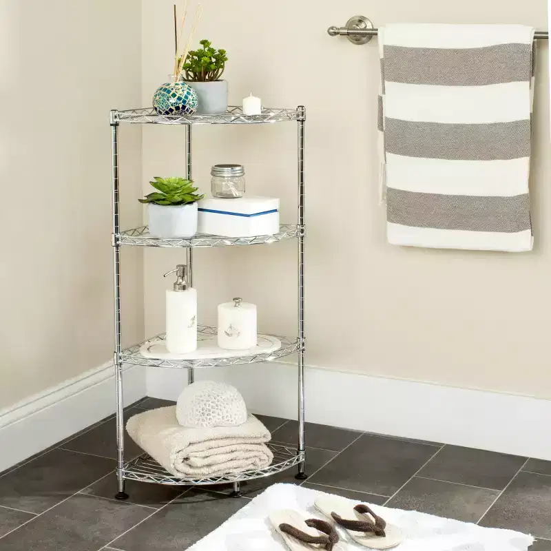 4-Tier Corner Storage Rack, Chrome-Plated Carbon Steel with Adjustable Shelves, No Tools Assembly