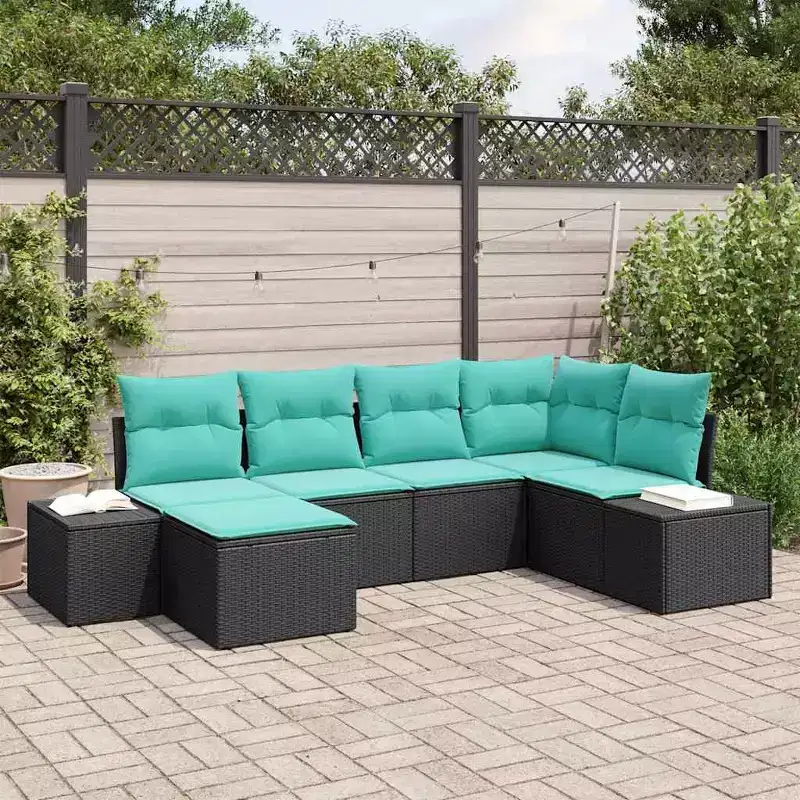 vidaXL Garden Sofa Set 6 pcs Black and turquoise 264 x 154 x 85 cm - Black and turquoise Without table