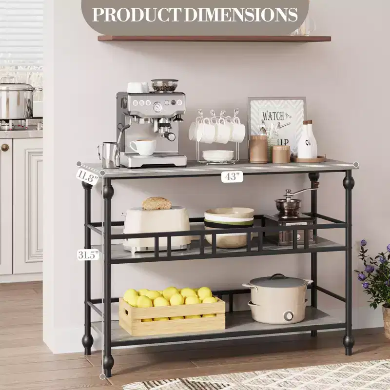 Console Table 43, 3-Tier Industrial Entryway Table, Narrow Entrance Sofa Table with Shelves
