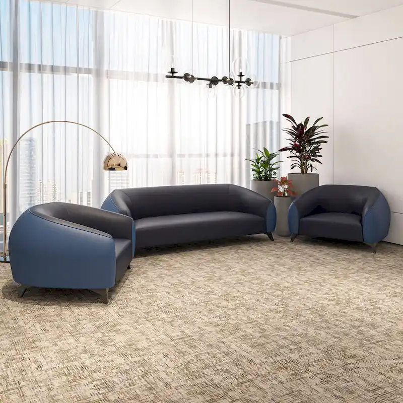 3-Piece Sofa Set Upholstered PU Leather with Solid Wood Frame and Steel Legs Opula Series by LeisureMod