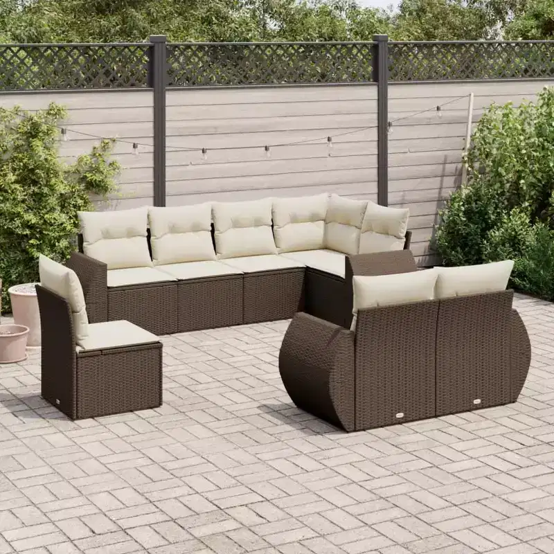 vidaXL 8 Piece Patio Sofa Set with Cushions Brown Poly Rattan
