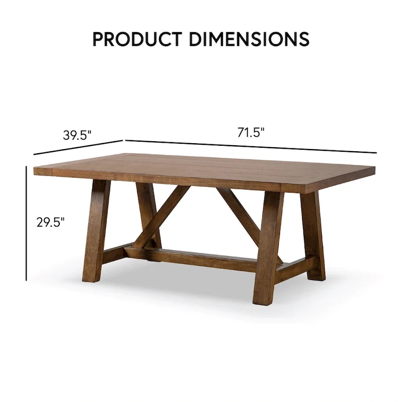 Rustic Brown 72 Inch Solid Wood Dining Table with Trestle Base, Seats 6