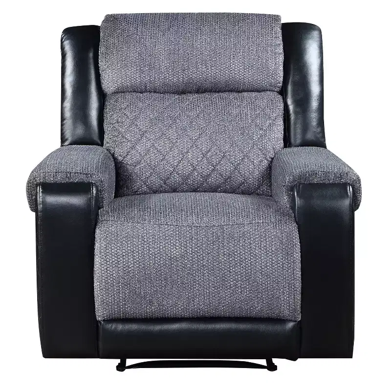 Grey and Black Two-Tone Fabric Recliner with Manual Recline and Console