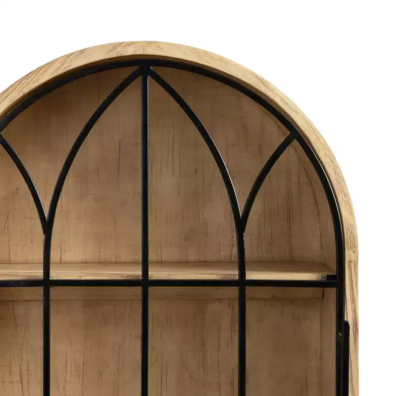 & 16"x5"x24" Arched Wall Mounted Cabinet Natural: Vintage Style, Iron Metal Door, 3 Shelves