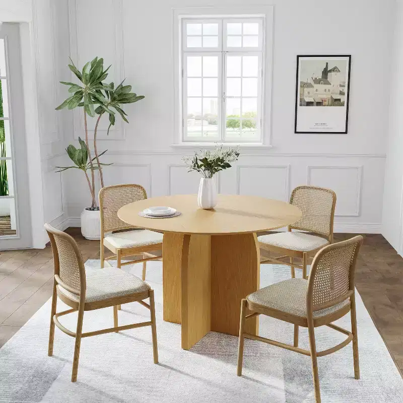 42 x42 Solid Wood Round Dining Table with Natural Finish and Elegant Arched Legs for Modern Dining Rooms & Kitchens