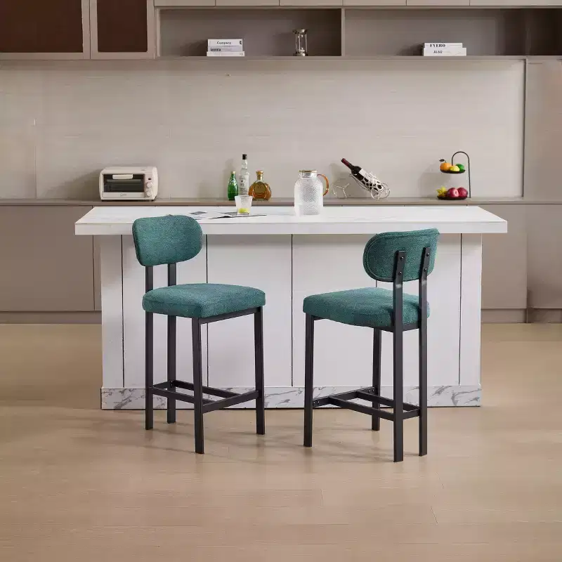 Upholstered Boucle Dining Chairs Set of 2 – Multiple Colors, Metal Legs