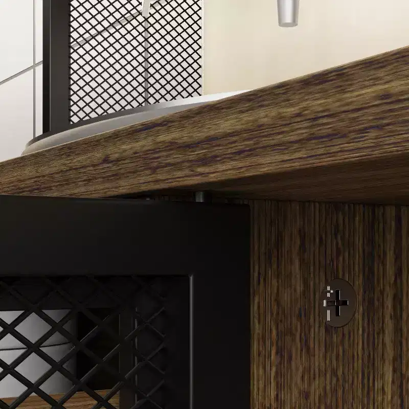 Famapy Brown Woodgrain Multifunctional Kitchen Cabinet Kitchen Sideboard with Hanging Shelf Display Shelf