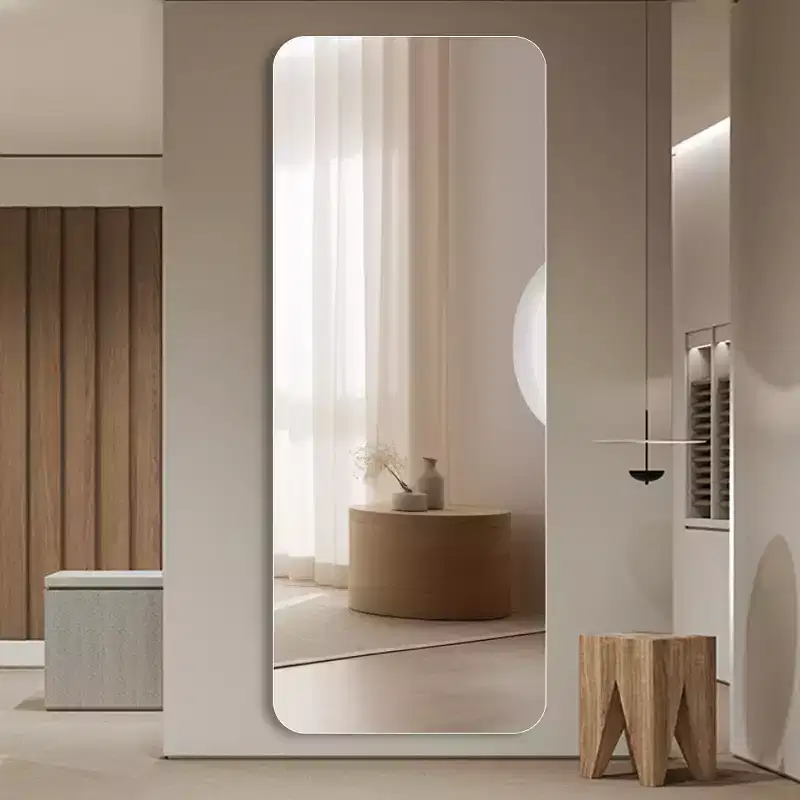 Rimless Full-Length Wall-Mounted Dressing Mirror with Round Corners and Explosion-Proof Glass