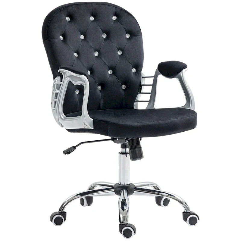 Vanity Middle Back Office Chair Tufted Backrest Swivel Rolling Wheels Task Chair with Height Adjustable Armrests