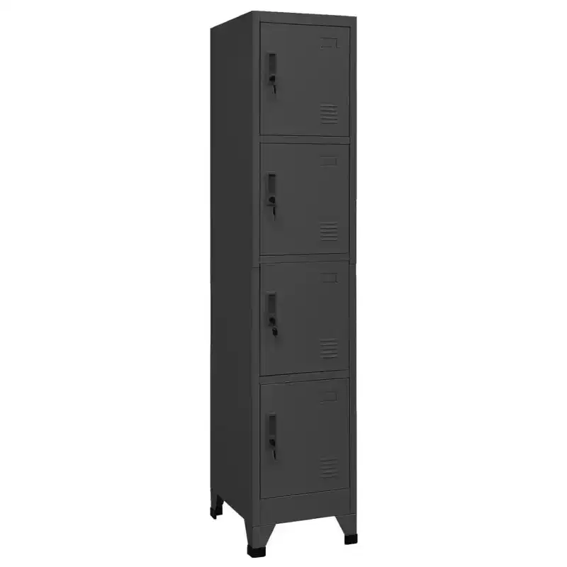 vidaXL Locker Cabinet | Steel | Anthracite | 15x17.7x70.9 | 4 Lockable Doors | Name Tag Holders | Office, School, Gym Storage Solution