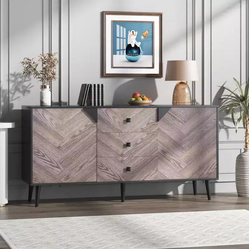 Buffet Cabinet Wood Finish Storage Free Standing Accent Cabinet, for Dining Room, Entryway,