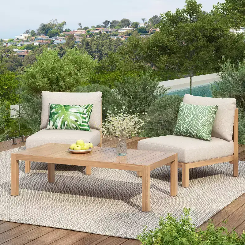 Christopher Knight Home Phanupong Modern 3 Piece Acacia Wood Patio Seating Set with Rope Woven and Slatted Design