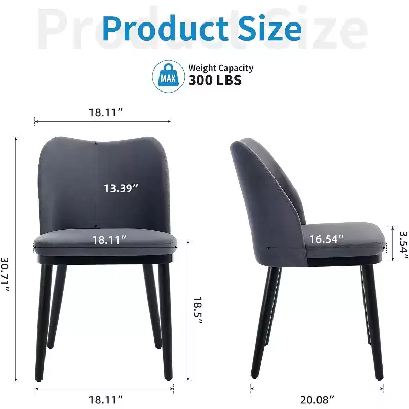 Upholstered Dining Chairs Set of 2, Velvet Fabric Kitchen Chairs with Curved Wingback and Wooden Legs for Living Room Bedroom, Grey