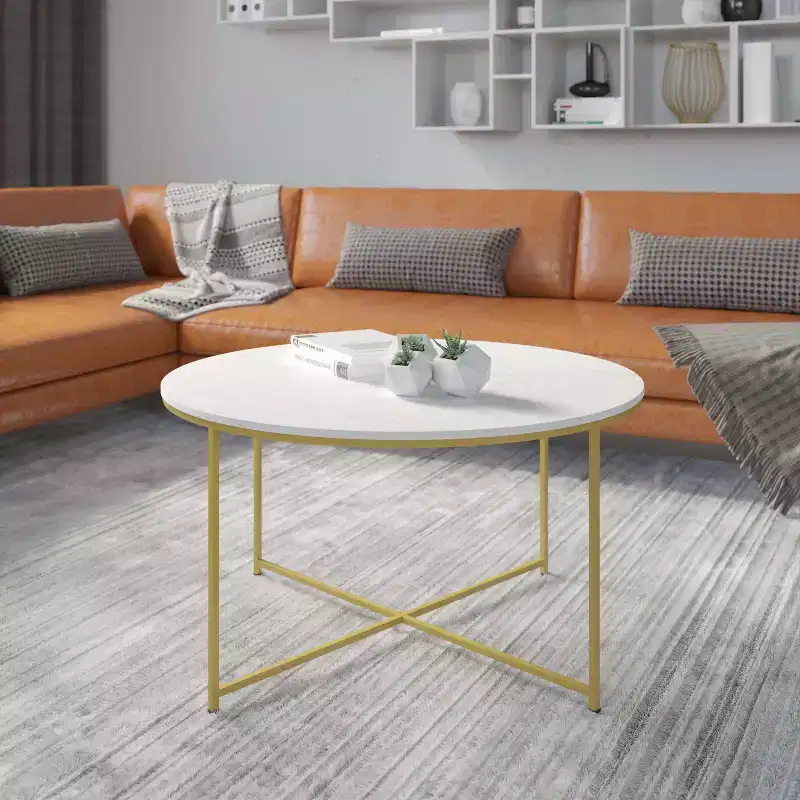 Emma and Oliver Laminate Living Room Coffee Table with Crisscross Metal Frame